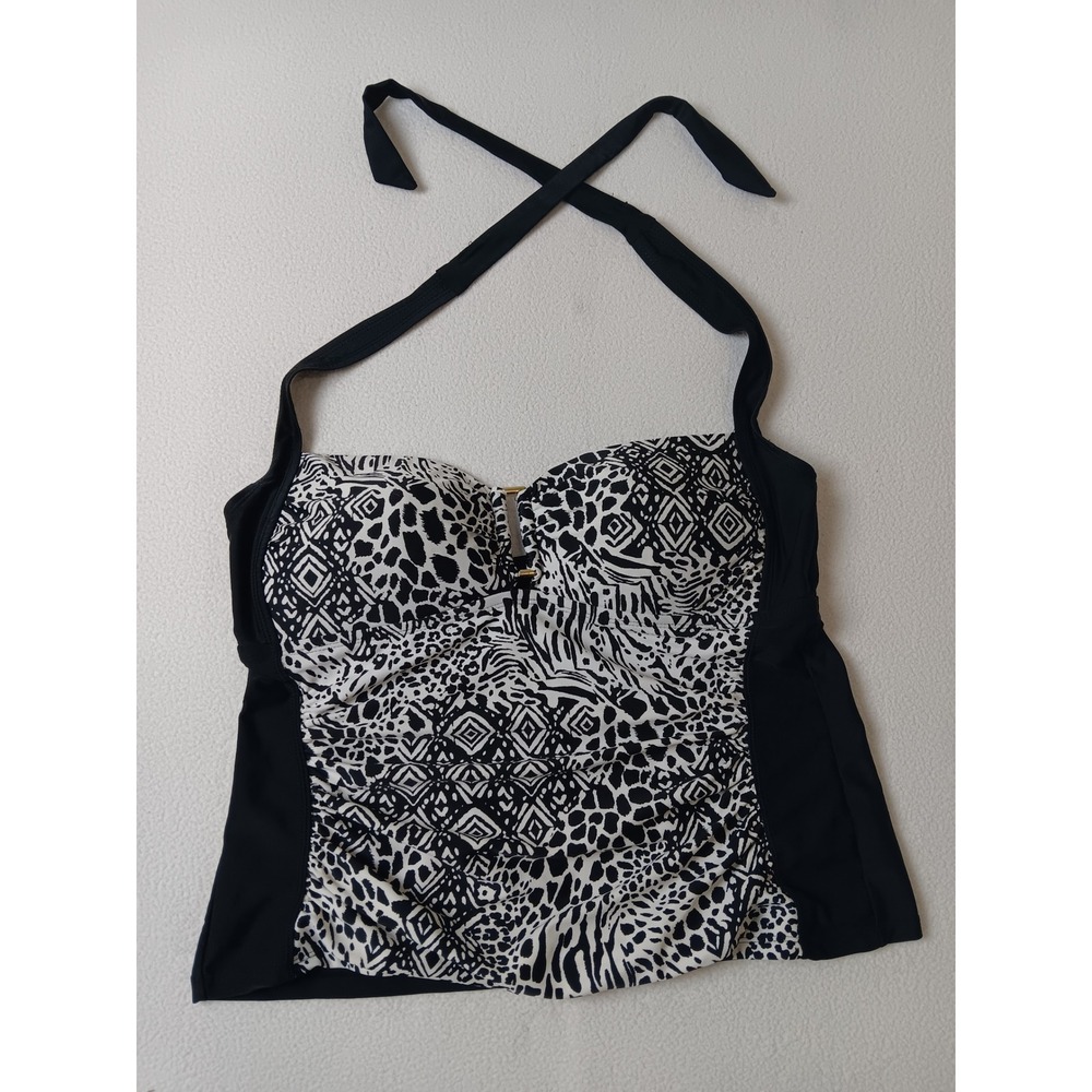 Collections by Catalina Black White Animal Print Tankini Top Halter L 36/38 C/D